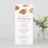 Thanksgiving Diner Turkije & Taart Waterverf Rusti Menu (Staand voorkant)