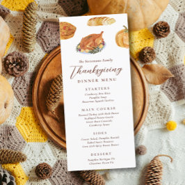 Thanksgiving Diner Turkije & Taart Waterverf Rusti Menu