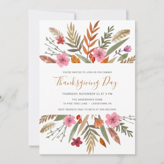 THANKSGIVING DINER UITNODIGEN WATERVERF HERFST GEB KAART (Voorkant)