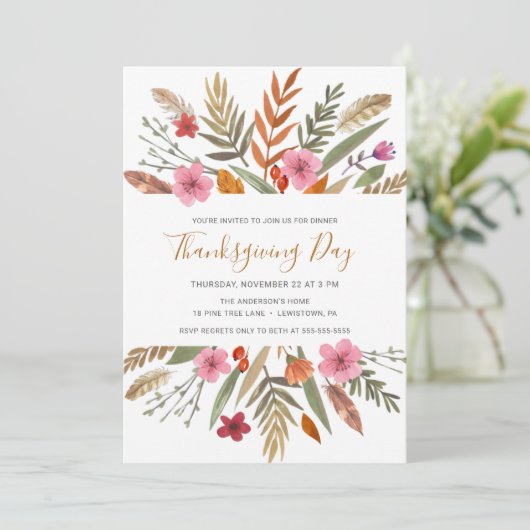 THANKSGIVING DINER UITNODIGEN WATERVERF HERFST GEB KAART (Staand voorkant)