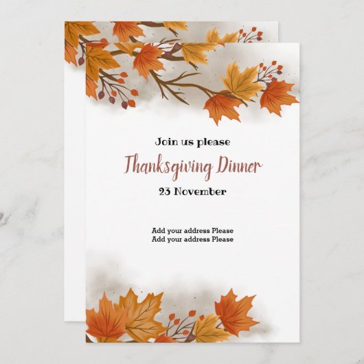 Thanksgiving diner Uitnodiging (Voorkant / Achterkant)