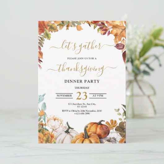 Thanksgiving Diner Uitnodiging, Laten we Bedankt g Kaart (Staand voorkant)