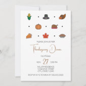 Thanksgiving Diner Uitnodiging met Herfst Icons (Voorkant)