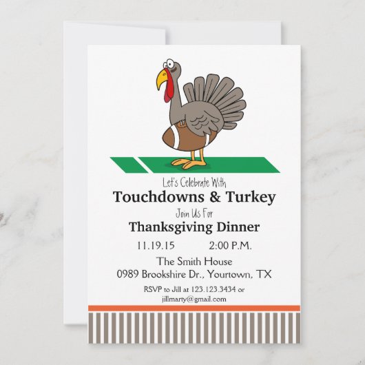 Thanksgiving Diner Uitnodiging Touchdowns & Turkij (Voorkant)