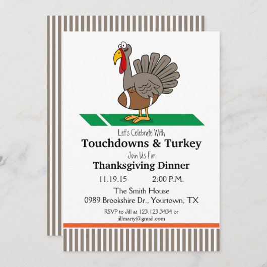 Thanksgiving Diner Uitnodiging Touchdowns & Turkij (Voorkant / Achterkant)