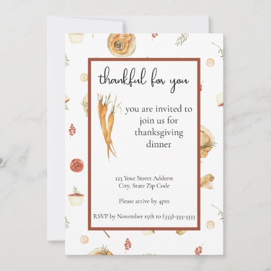 Thanksgiving Diner Uitnodiging waterverf Custom (Voorkant)