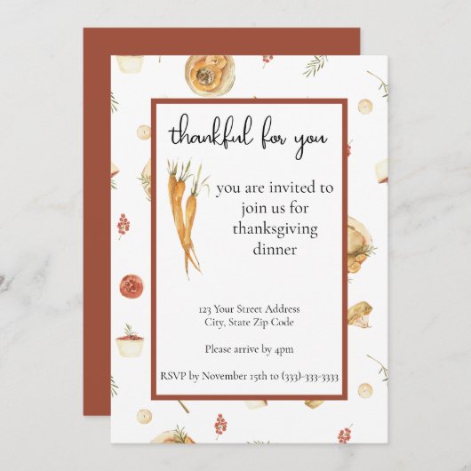 Thanksgiving Diner Uitnodiging waterverf Custom (Voorkant / Achterkant)