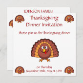 Thanksgiving diner uitnodigingen met grappig Turki (Voorkant / Achterkant)