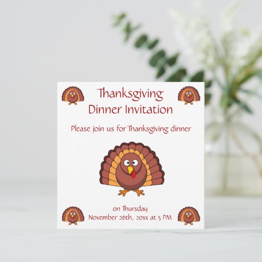 Thanksgiving diner uitnodigingen met grappig Turki (Staand voorkant)