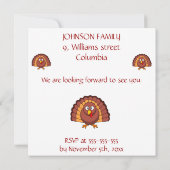 Thanksgiving diner uitnodigingen met grappig Turki (Achterkant)