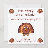 Thanksgiving diner uitnodigingen met grappig Turki (Voorkant)