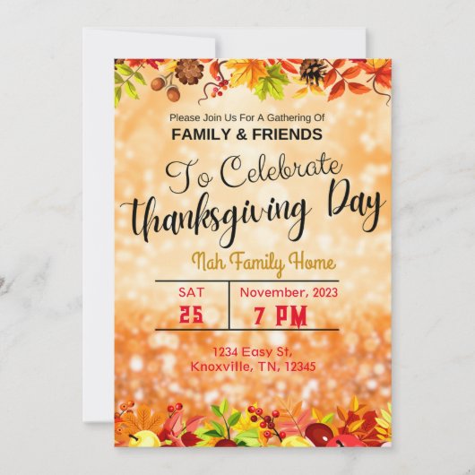 Thanksgiving Diner uitnodigingen sjabloon bewerkba (Voorkant)