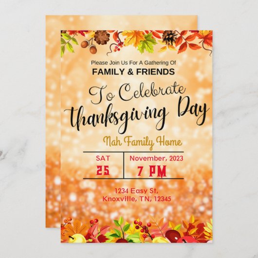 Thanksgiving Diner uitnodigingen sjabloon bewerkba (Voorkant / Achterkant)