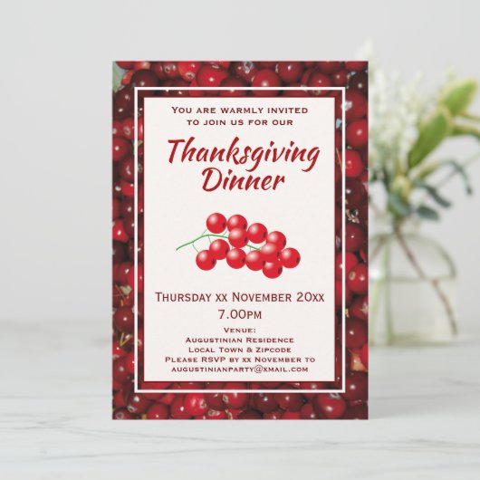 THANKSGIVING DINER Viering CRANBERRIES Kaart (Staand voorkant)