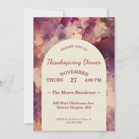 Thanksgiving Diner Waterverf Bloemen Custom Kaart (Voorkant)