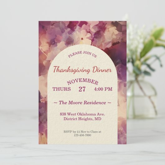 Thanksgiving Diner Waterverf Bloemen Custom Kaart (Staand voorkant)