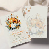 Thanksgiving Diner Waterverf Bloemenpompoenen Kaart
