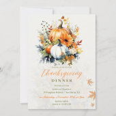 Thanksgiving Diner Waterverf Bloemenpompoenen Kaart (Voorkant)
