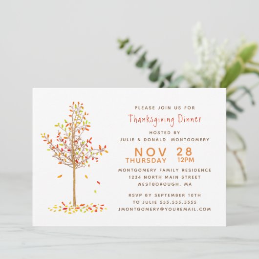 Thanksgiving Diner Waterverf Herfstboombladeren Kaart (Staand voorkant)