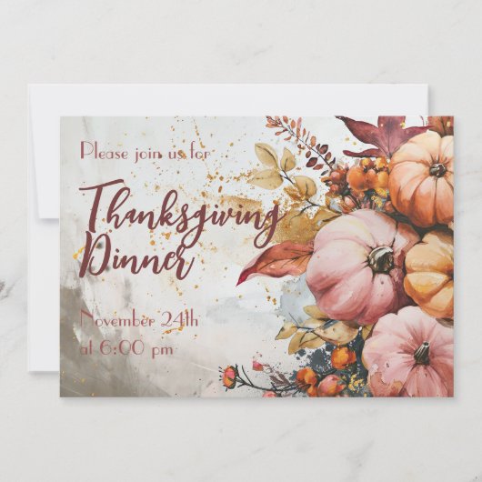 Thanksgiving Diner Waterverf Pompoen Uitnodiging (Voorkant)