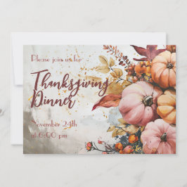 Thanksgiving Diner Waterverf Pompoen Uitnodiging