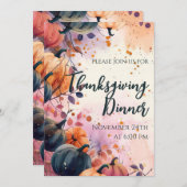 Thanksgiving Diner Waterverf Pompoen Uitnodiging (Voorkant / Achterkant)