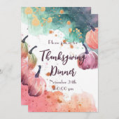 Thanksgiving Diner Waterverf Pompoen Uitnodiging (Voorkant / Achterkant)