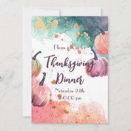 Thanksgiving Diner Waterverf Pompoen Uitnodiging