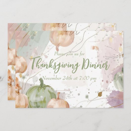 Thanksgiving Diner Waterverf Pompoen Uitnodiging (Voorkant / Achterkant)
