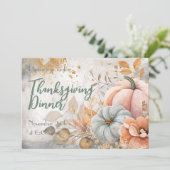 Thanksgiving Diner Waterverf Pompoen Uitnodiging (Staand voorkant)