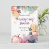 Thanksgiving Diner Waterverf Pompoen Uitnodiging (Staand voorkant)