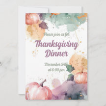 Thanksgiving Diner Waterverf Pompoen Uitnodiging