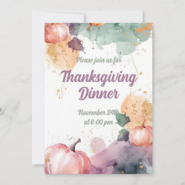 Thanksgiving Diner Waterverf Pompoen Uitnodiging