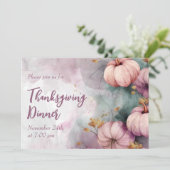 Thanksgiving Diner Waterverf Pompoen Uitnodiging (Staand voorkant)