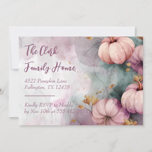 Thanksgiving Diner Waterverf Pompoen Uitnodiging (Achterkant)