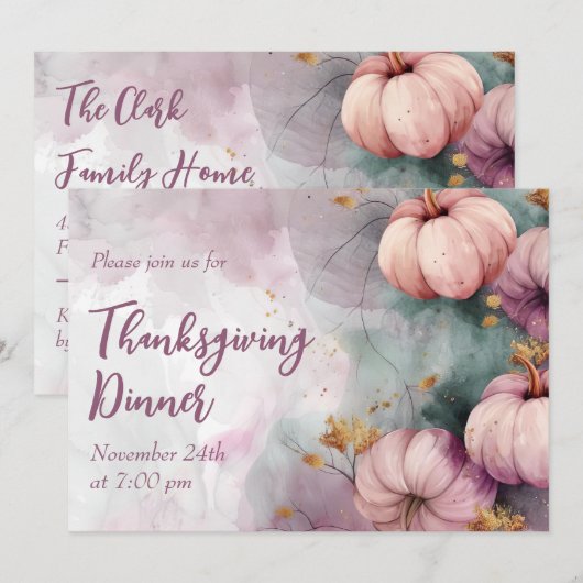 Thanksgiving Diner Waterverf Pompoen Uitnodiging (Voorkant / Achterkant)
