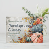 Thanksgiving Diner Waterverf Pompoen Uitnodiging (Staand voorkant)