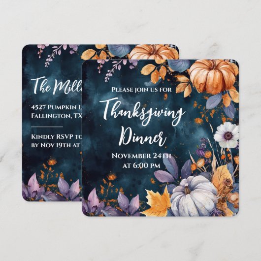 Thanksgiving Diner Waterverf Pompoenen Uitnodiging (Voorkant / Achterkant)