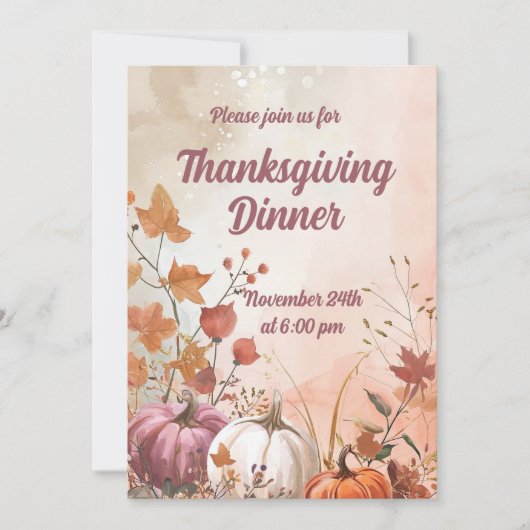 Thanksgiving Diner Waterverf Pompoenen Uitnodiging (Voorkant)