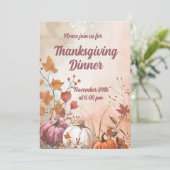 Thanksgiving Diner Waterverf Pompoenen Uitnodiging (Staand voorkant)