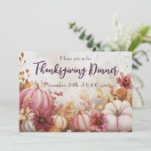 Thanksgiving Diner Waterverf Pompoenen Uitnodiging (Staand voorkant)