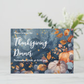 Thanksgiving Diner Waterverf Pompoenen Uitnodiging (Staand voorkant)