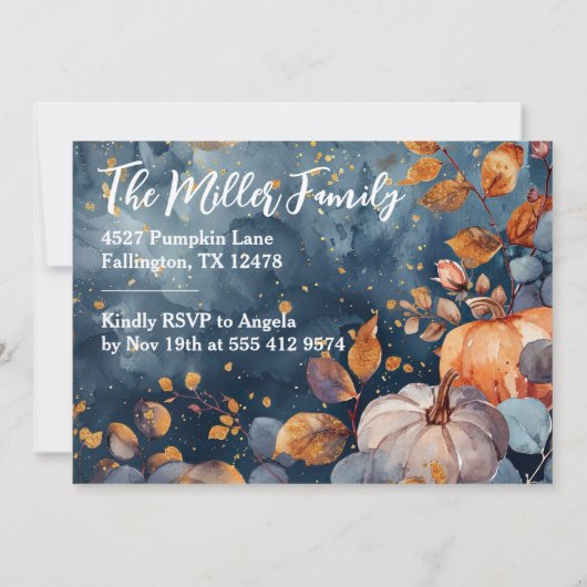 Thanksgiving Diner Waterverf Pompoenen Uitnodiging (Achterkant)