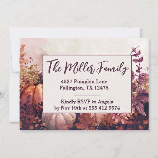 Thanksgiving Diner Waterverf Pompoenen Uitnodiging (Achterkant)