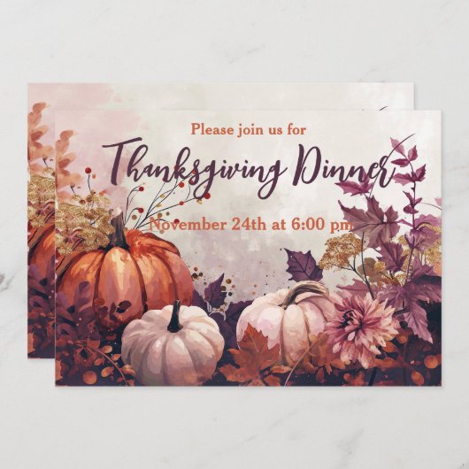 Thanksgiving Diner Waterverf Pompoenen Uitnodiging (Voorkant / Achterkant)