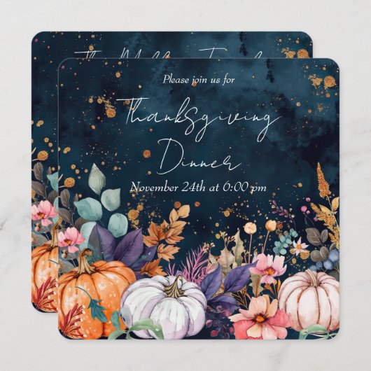 Thanksgiving Diner Waterverf Pompoenen Uitnodiging (Voorkant / Achterkant)