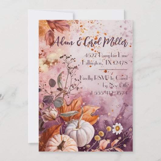 Thanksgiving Diner Waterverf Pompoenen Uitnodiging (Achterkant)