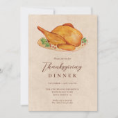 Thanksgiving Diner Waterverf Turkije Herfst Rustie Kaart (Voorkant)