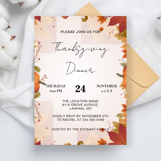 Thanksgiving Diner Welkom Familie Turkije Herfst Kaart