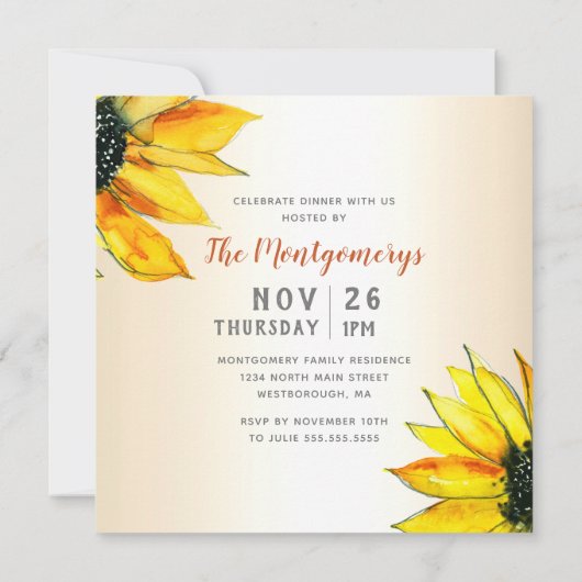 Thanksgiving Diner Zonnebloem Bloemen en Pompoenen Kaart (Achterkant)